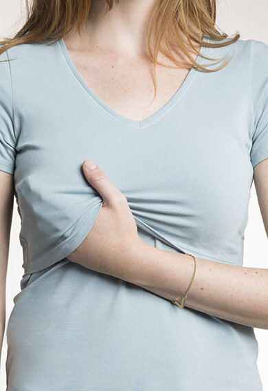 OCCIENTEC Damen Stillshirt Gestreift - Umstandsshirt Mit V-Ausschnitt - Superweich Kurzärmelig