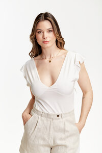V-neck Ruffle Top - Roses & Lilies