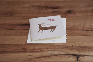 Handbedruckte Stoff-Grußkarte "Hirsch Braun" mit Briefumschlag - luscinia