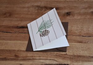 Handbedruckte Stoff-Grußkarte "Kiefernwald" mit Briefumschlag - luscinia