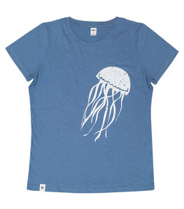 Qualle Jellyfish - Frauen T-Shirt - Fair gehandelt aus Baumwolle Bio - Slub Blau - päfjes