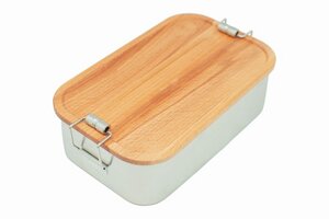 XL Edelstahl Lunchbox mit Deckel aus heimischem Buchen Holz - Cameleon Pack