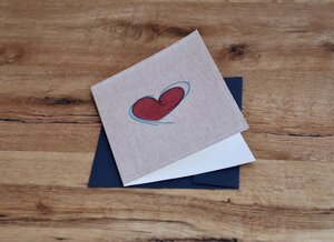 Handbedruckte Stoff-Grußkarte "Liebesherz" mit Briefumschlag - luscinia