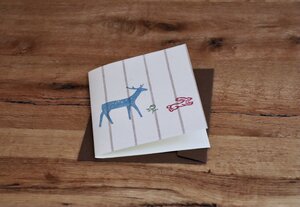 Handbedruckte Stoff-Grußkarte "Reh und Hase" mit Briefumschlag - luscinia