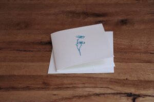 Handbedruckte Stoff-Grußkarte "Türkis Blume" mit Briefumschlag - luscinia
