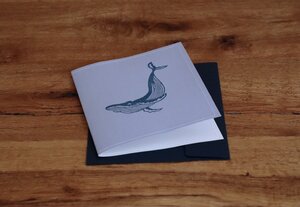 Handbedruckte Stoff-Grußkarte "Wal" mit Briefumschlag - luscinia