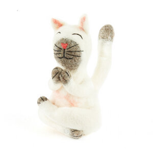 Weiße Yoga Katze als Filz Eierwärmer - short'n'pietz