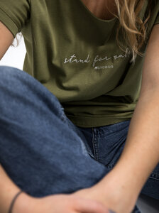Damen T-Shirt STAND FOR VALUES (olive) - Erdbär