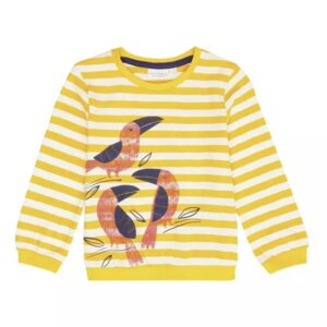 Kinderlangarmshirt mit Ringeln in gelb und weiss mit Tukan-Print, GOTS zertifiziert - Sense Organics & friends in cooperation with GARY MASH