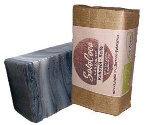 Kokosöl-Seife Bio & Fair Trade mit Holzkohle und Zitronen-Eukalyptus - SoloCoco