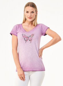 Cold Pigment Dyed T-Shirt T-Shirt aus Bio-Baumwolle mit Schmetterling-Print - ORGANICATION