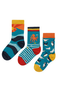 Socken Dreierpack mit Oktopus und Meeresvögeln - Frugi