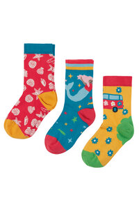 Socken Dreierpack mit Muscheln, Seesternen und Seejungfrau - Frugi