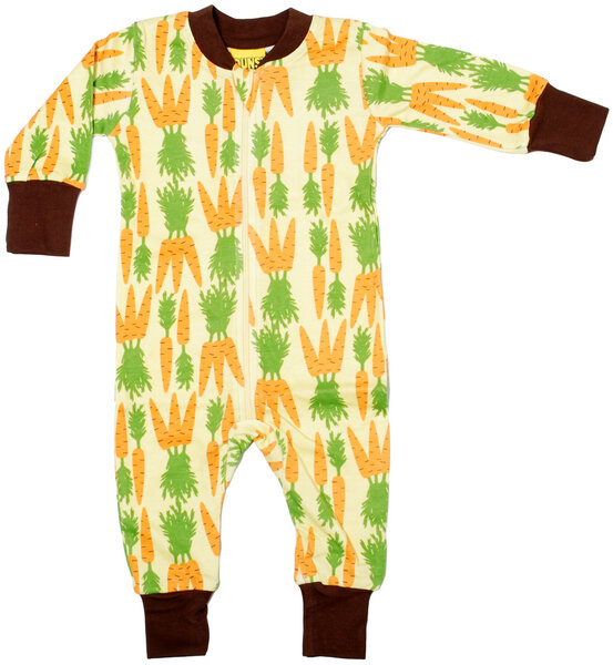 DUNS Sweden BabyStrampler Schlafanzug Carrot gelb Retroprint Jungen und Mädchen Avocadostore