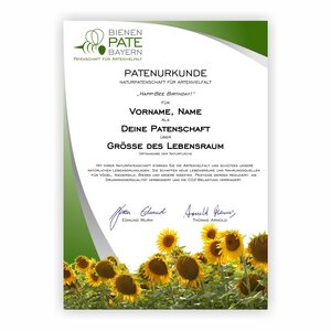Geschenk - Naturpatenschaft mit Ihrem Gruß über 35 m²: 1 Jahr (2022) - Bienen-Pate-Bayern