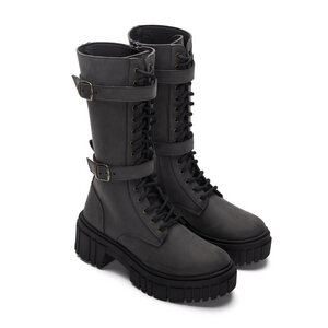 NAE Seren Grey - Vegane, Schnürstiefel im Bikerstil - Nae Vegan Shoes