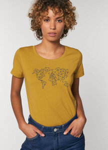Flauschige reine Biobaumwolle T-Shirt tailliert / Worldmap - Kultgut
