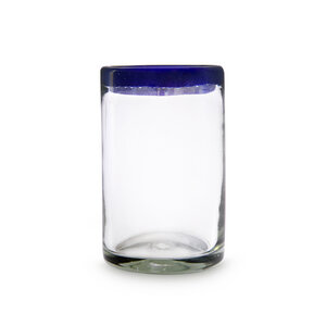 Mundgeblasenes Glas mit blauem Rand 450ml, Mexiko - Mitienda Shop