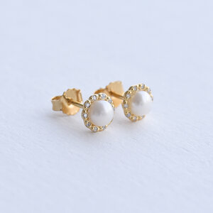 Silberne Halo-Ohrringe mit Diamanten und Perlen Arabella - Eppi