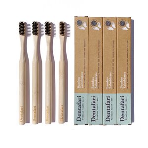 4er Pack Bambus Aktivkohle Zahnbürste Erwachsene - weich - Dentafari