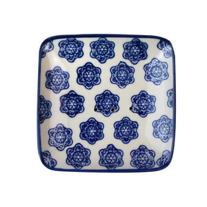 Handgemachte Seifenschale aus Porzellan weiß/blau - Mitienda Shop