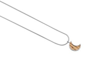 Halbmond Kette mit Anhänger mit Holzdetail - Farbe Silber + Zebrano Holz "Lini" - BeWooden