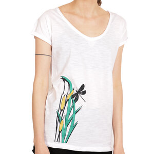 Damenshirt, “Libelle“, T-Shirt weiß, bedruckt, TShirt, Bio-Baumwolle, Siebdruck - Spangeltangel