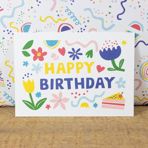 Postkarte Happy Birthday (Flowers) - Bow & Hummingbird