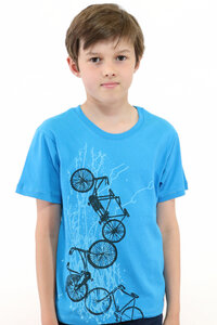 Kinder-T-Shirt "Fahrräder" blau, Siebdruck, bedrucktes Shirt, Kindermode - Spangeltangel