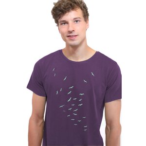 T-Shirt "Vogelschwarm", bedrucktes Herrenshirt, Siebdruck, Bio-Baumwolle - Spangeltangel