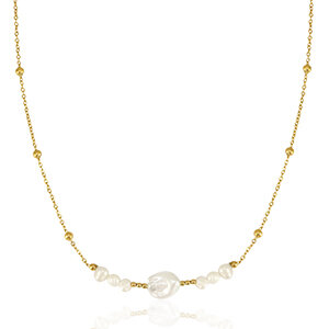 Feine Kette mit Perlen in Weiß im BOHO Stil in ca. 45 cm x 1,7mm (inkl. 5 cm Verlängerungskette) von Elektropulli - ELEKTROPULLI
