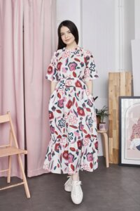 Nora Dress Abstract Flowers - SABINNA
