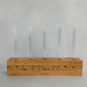 Tischvase Altholz mit 5 Reagenzgläsern - Blütenschatz