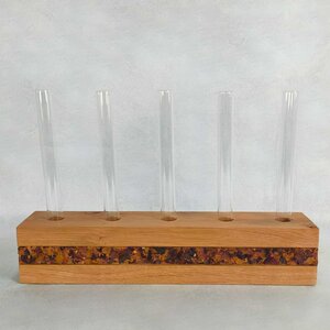 Tischvase Altholz mit 5 Reagenzgläsern - Blütenschatz