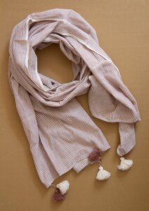 Handgewebter Schal aus Bio Baumwolle creme beige gestreift - Raani