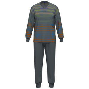 Gestreifter Schlafanzug dunkelblau lang 100% Bio-Baumwolle - Ammann