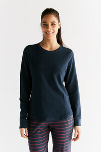 Damen Langarmshirt aus 100% Bio-Baumwolle Pyjama Waffelstrick 1252" Leela Cotton" - Leela Cotton