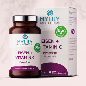 Powerfrau - Eisen & Vitamin C - 90 Kapseln - vegan, hochdosiert, pflanzlich - MYLILY - Organic Femcare