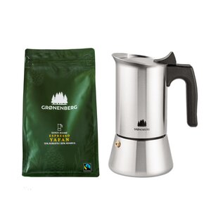 Kaffee Spar Set 5: Bio Espressobohnen 250 g + Edelstahl Espressokocher 6 Tassen (300 ml) - GROENENBERG