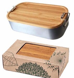 Edelstahl Lunchbox mit Deckel aus Bambus Holz - Cameleon Pack