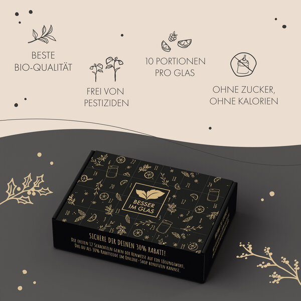 Besser im Glas Bio Tee im Glas Weihnachtskalender 2022 mit Kräutertee, Früchtetee & Grüntee