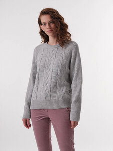 Pullover mit Zopfmuster aus Bio-Schurwolle und Bio-Baumwolle - LANIUS