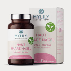 Haut Haare Nägel - Grüntee, Bambus, Vitamin C + B12 - 90 Kapseln - vegan - MYLILY - Organic Femcare
