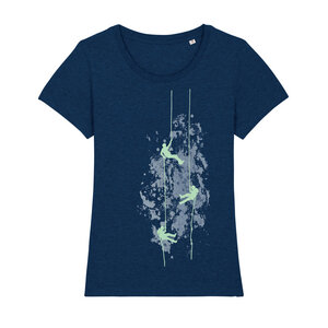 Damenshirt, “Kletterer“, T-Shirt, sportlich, bedruckt, Siebdruck, Bio-Baumwolle - Spangeltangel