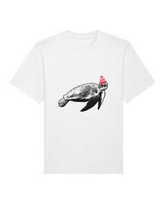 Unisex T-Shirt bedruckt aus schwerer Bio Baumwolle | Turtle mit Beanie, Schildkröte - DüsselGreen
