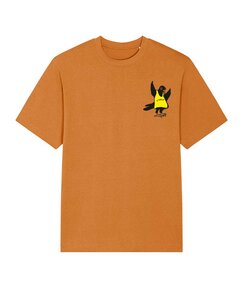 Unisex T-Shirt bedruckt aus schwerer Bio Baumwolle | Pigeon Taube Hands Up Logo YTWOO Gelb - DüsselGreen