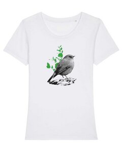 Damen T-Shirt bedruckt aus Bio Baumwolle | Vogel mit Blättern - DüsselGreen