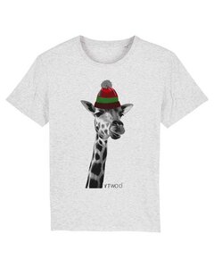Unisex T-Shirt bedruckt aus Bio Baumwolle | Giraffe mit Beanie Mütze Bunt - DüsselGreen