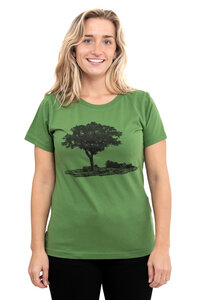 Fair-Trade-Frauenshirt "Baum im Oderbruch" - Made in Kenia - grasgrün - Hirschkind