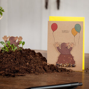 Hurra! - Grußkarte mit Maulwurf-Motiv und Blumensamen zum Einpflanzen - Die Stadtgärtner